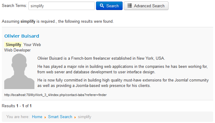 Smart Search output results