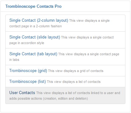 Menu item of type user contacts