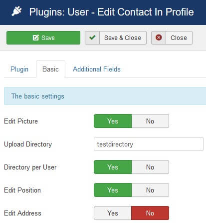 Edit Contact In Profile user plugin basic options